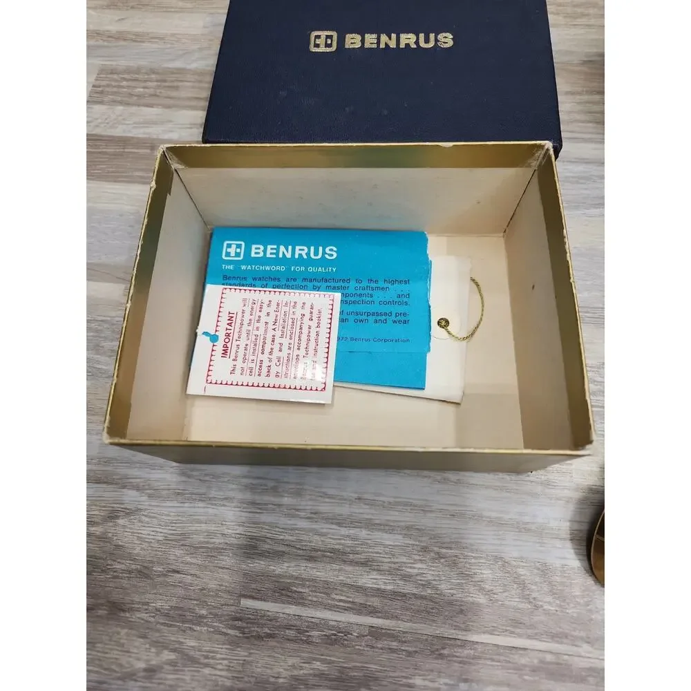 Vintage BENRUS Electronic Technipower Gold Tone Mens Watch, Box And Papers